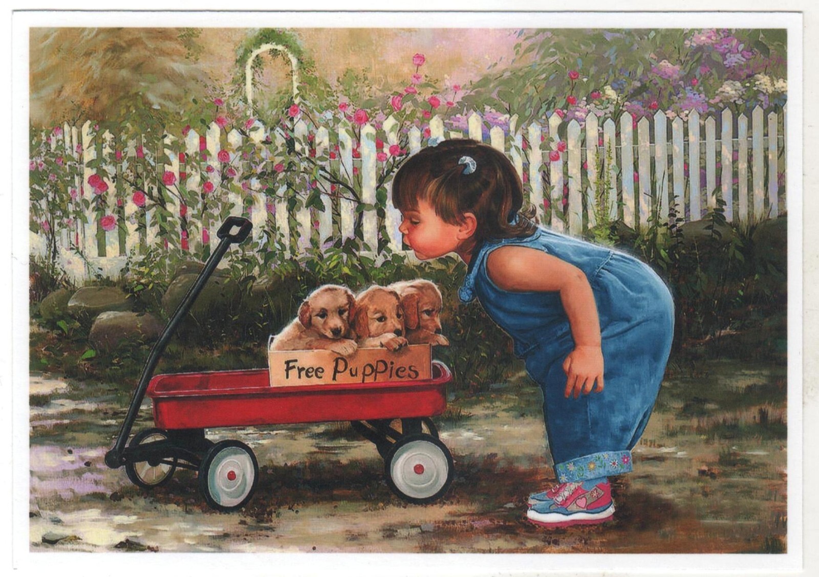 Lovely children-flowers of life Pretty girl Puppies KIDS ART NEW modern Postcard