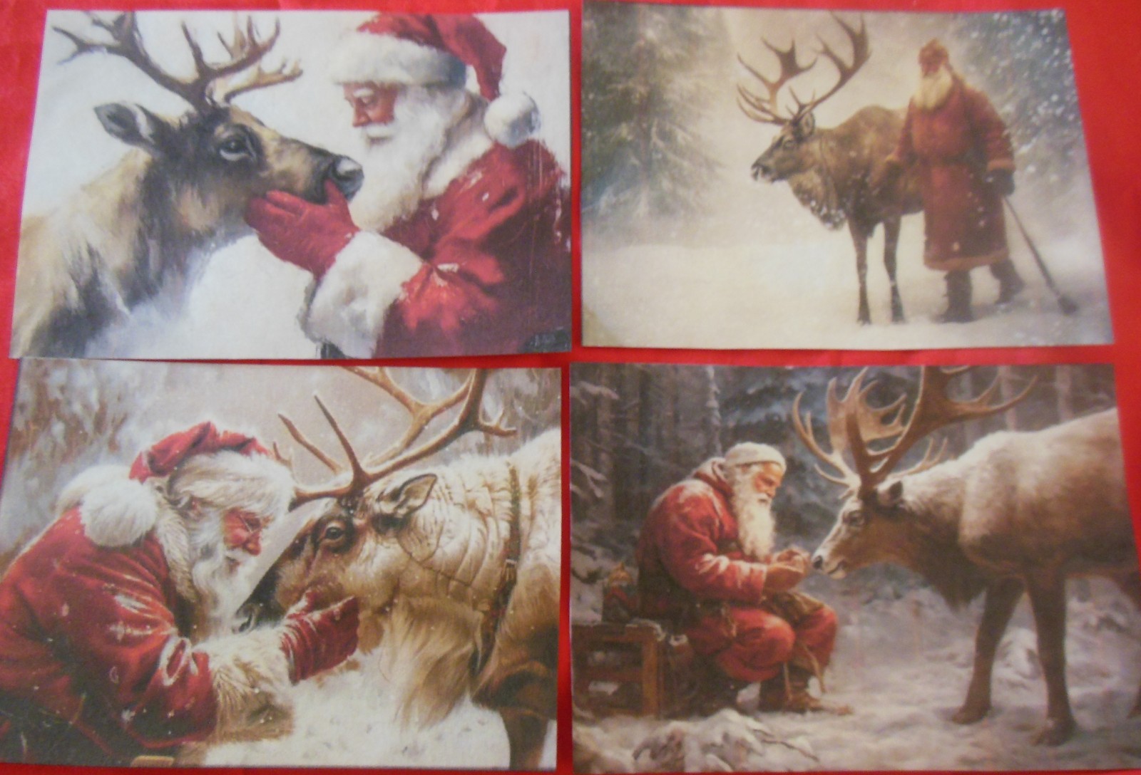 Set of 16 LARGE Santa & Reindeer–junk journal-cards-emphera-decopage- etc