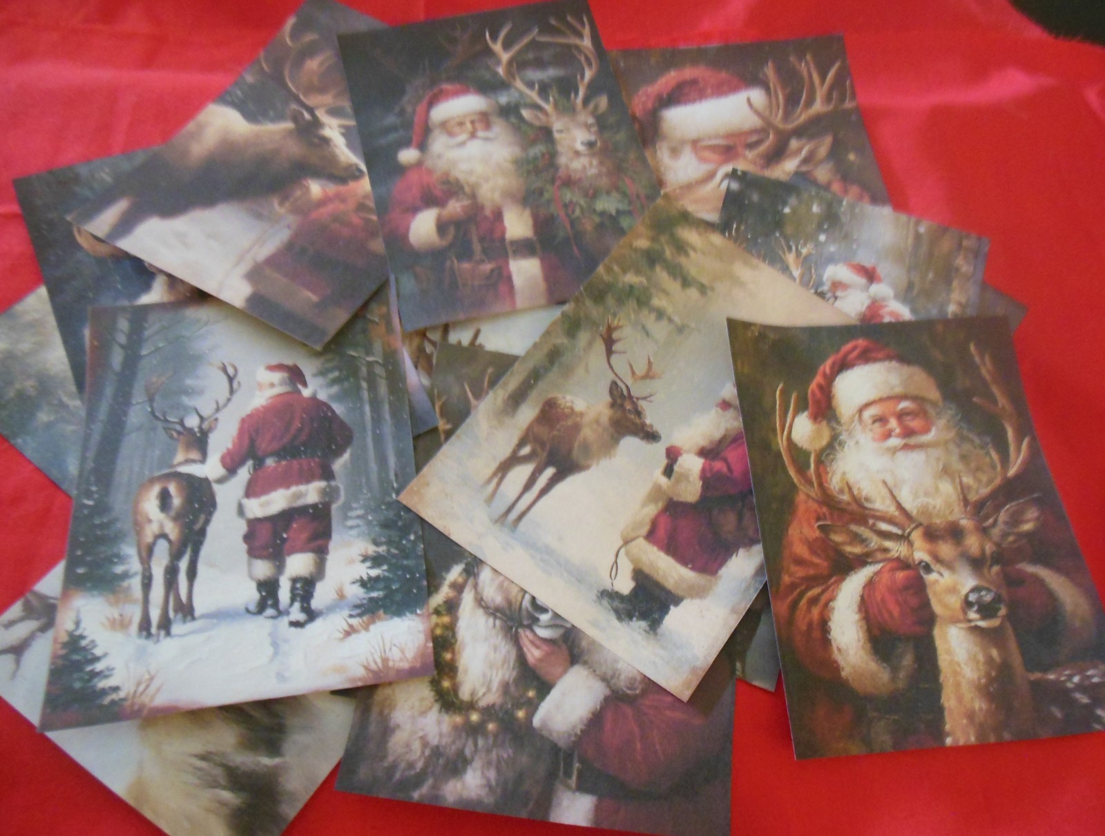 Set of 16 LARGE Santa & Reindeer–junk journal-cards-emphera-decopage- etc