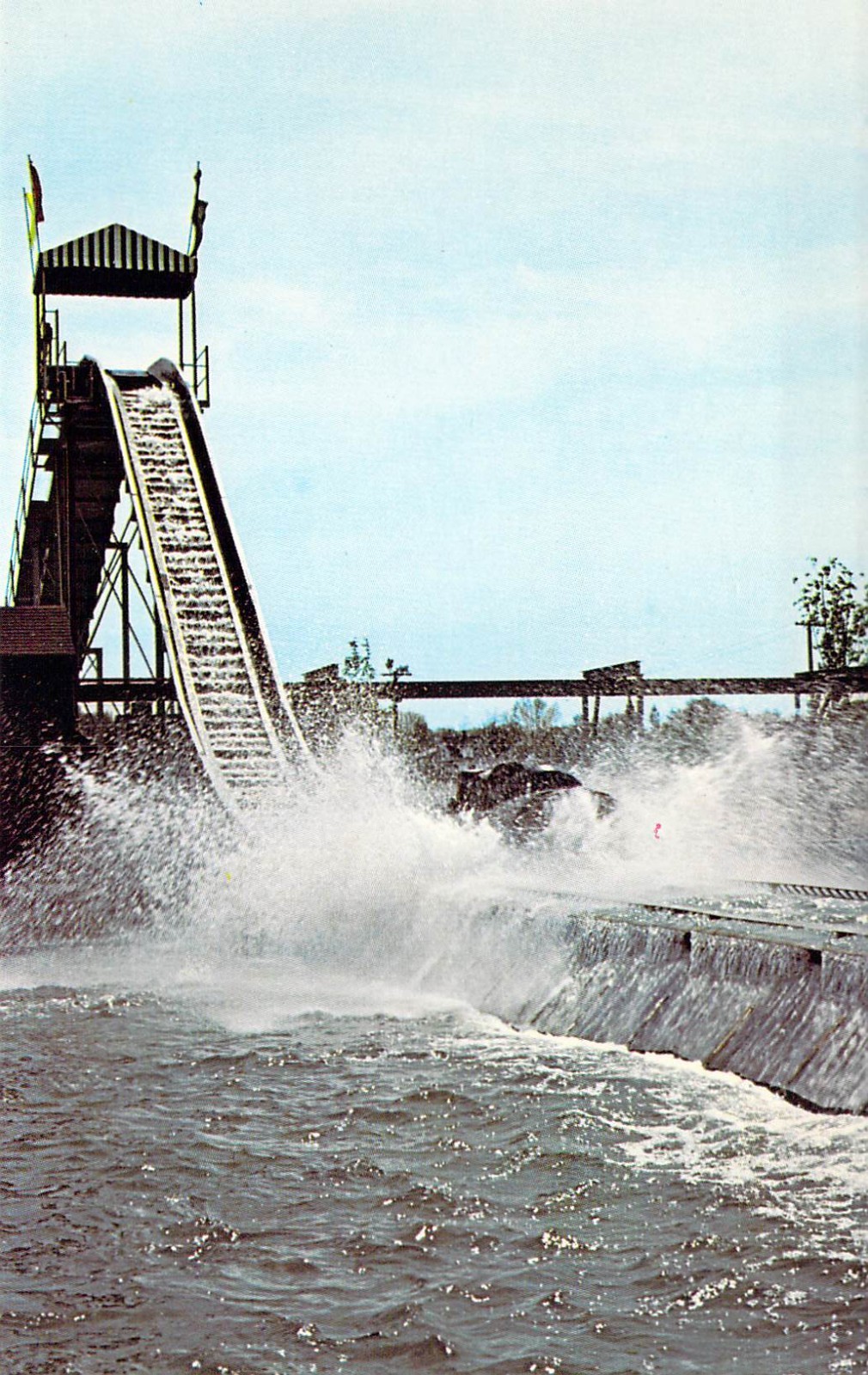 1980 MA Riverside (now Six Flags) Flume Ride Amusement park Postcard A74