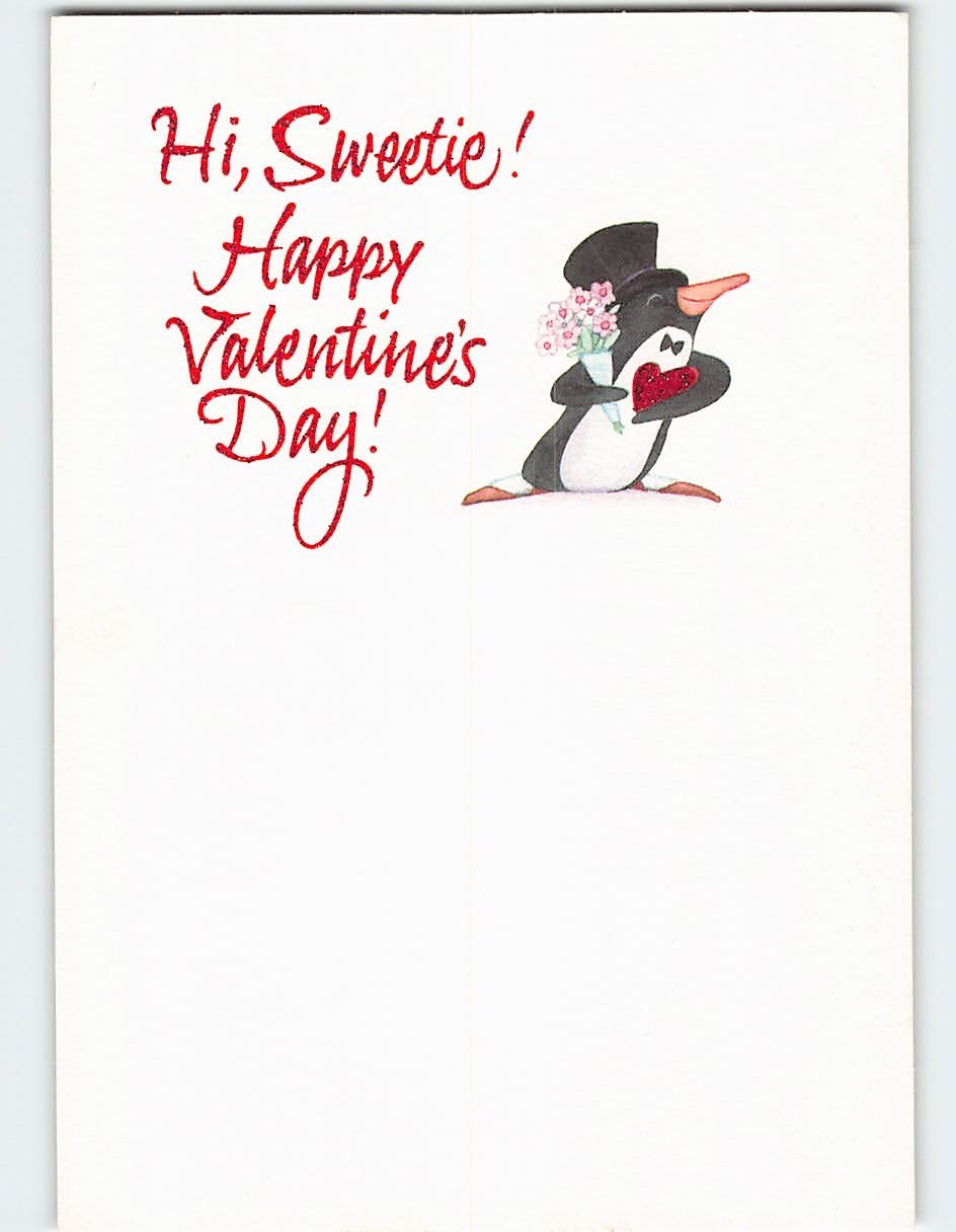 Postcard Hi Sweetie! Happy Valentine’s Day! Penguin Art Print