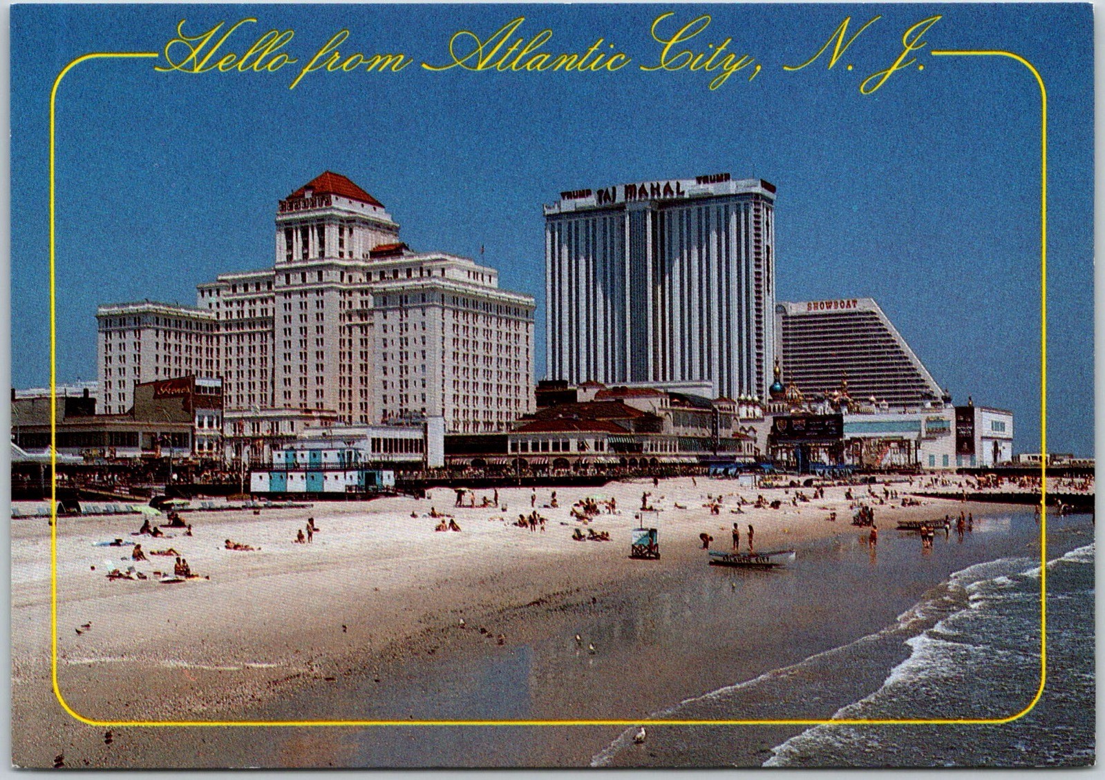 WashiAtlantic City USA Beach Boardwalk Hotels And Casinos Seagulls Surf Postcard
