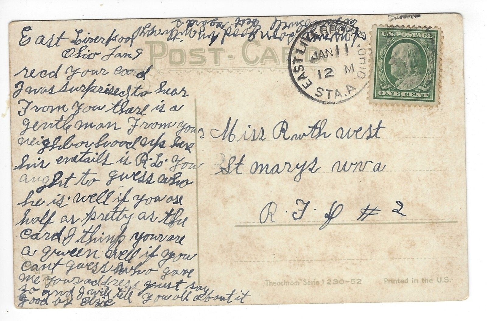 Postcard Divided 1 Cent Stamp USA Theochrom Series 1230-52 “A Bunch of Rail Bird