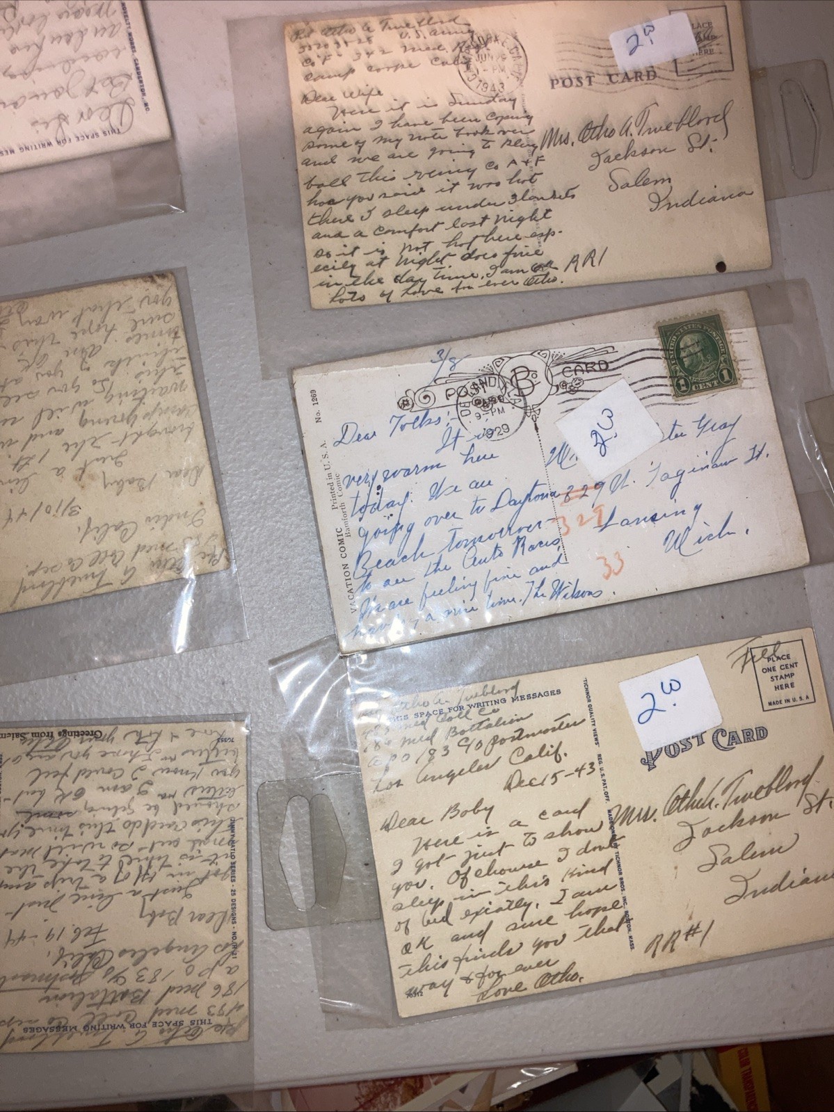 Antique Vintage Postcards LOT 1915-1946 WW2 Era Stamped Dated Sleeved DETAILS