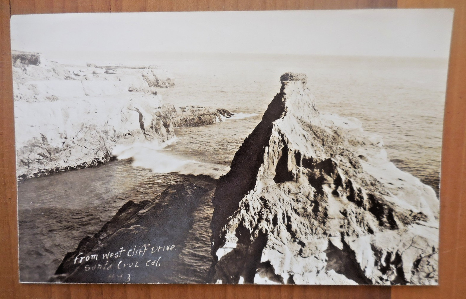Santa Cruz California West Cliff Drive Ocean Beach View Real Photo Postcard RPPC