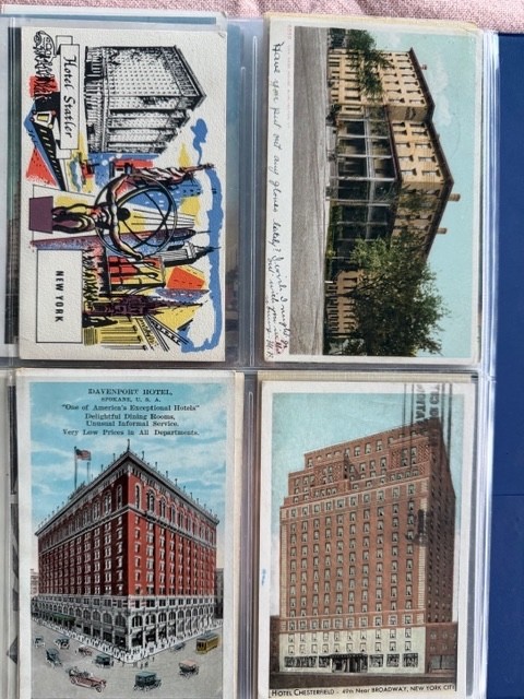 58 Postcards 1906-1940s in Plastic Sleeves. Some unused