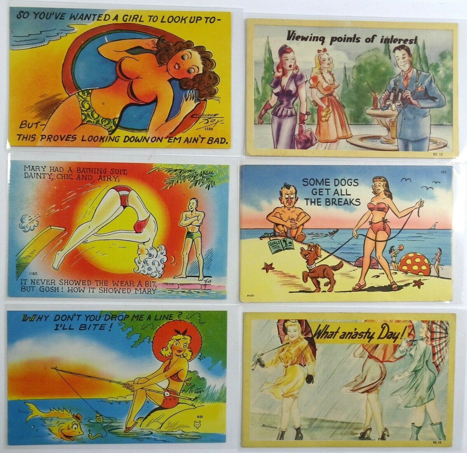 Vintage Postcard Lot Risqué Humor Bathing Suits Playing at the Beach in Sleeves