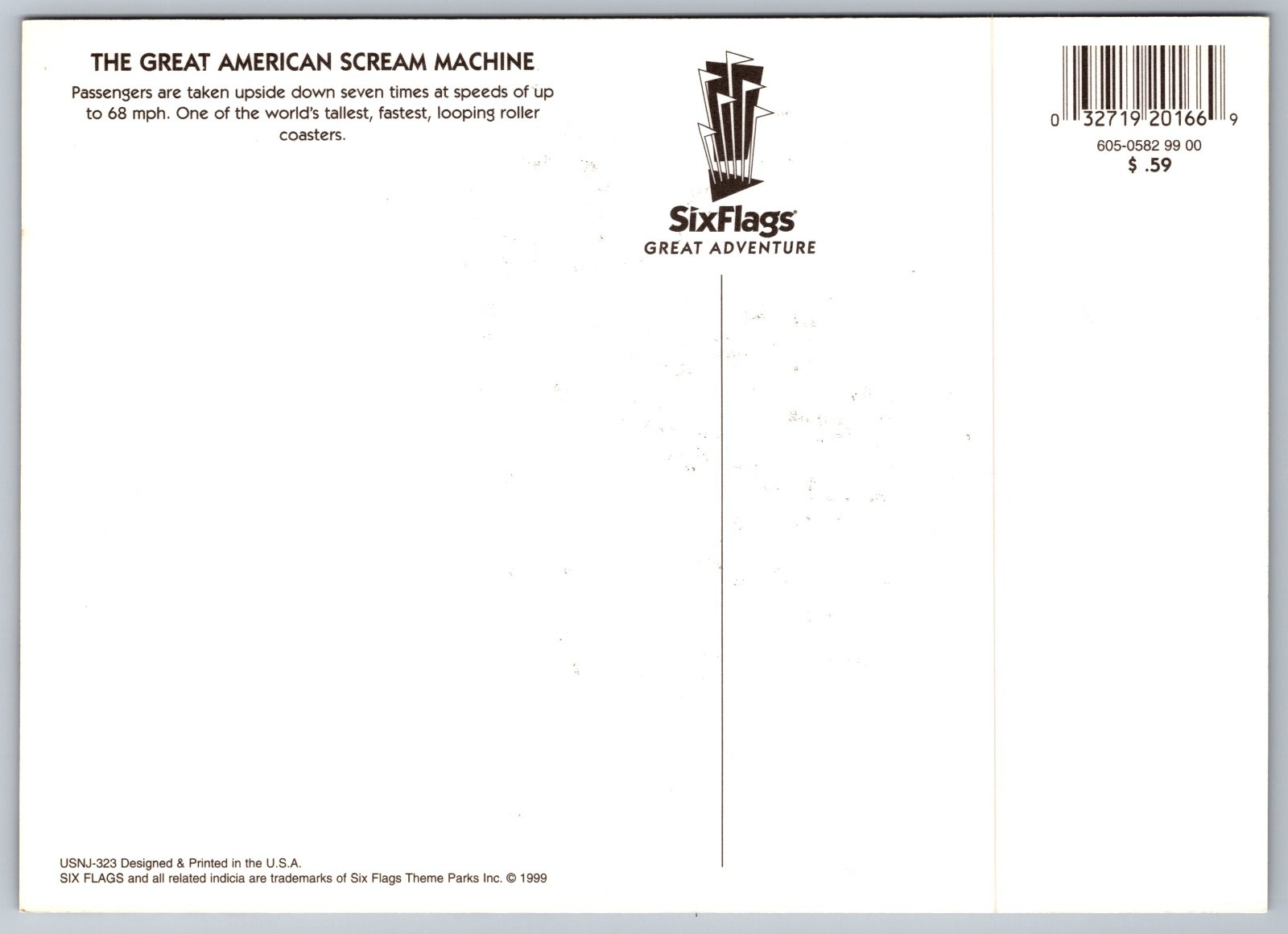 Great American Scream Machine Roller Coaster, Six Flags New Jersey 7×5” Postcard