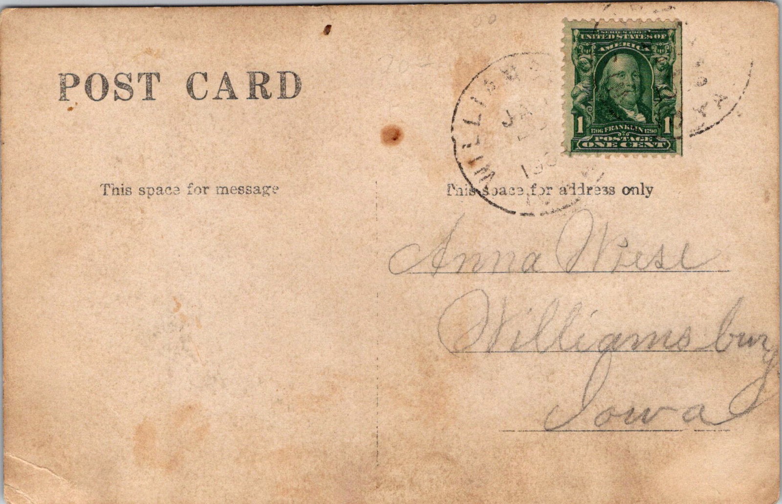Real Photo Postcard C J Lee Poultry Buyer, Williamsburg, Iowa – used in 1908