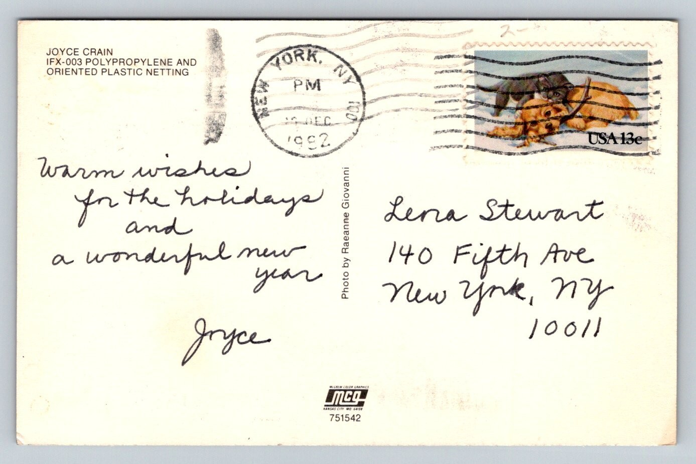 1992 Abstract Art Postcard Joyce Crain Polypropylene Netting Raeanne Giovanni