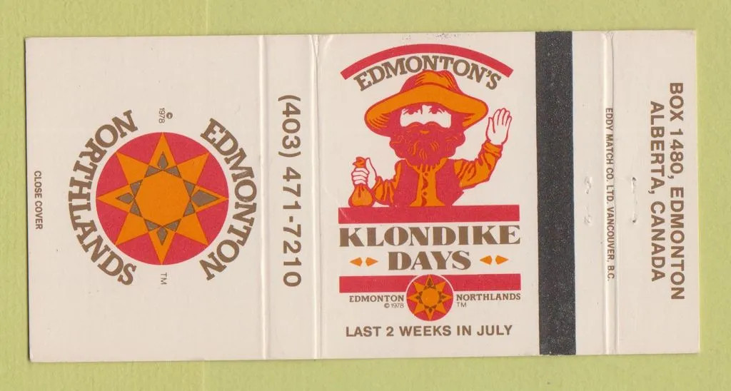 Matchbook Cover – Klondike Days Edmonton AB CREASED 30 Strike