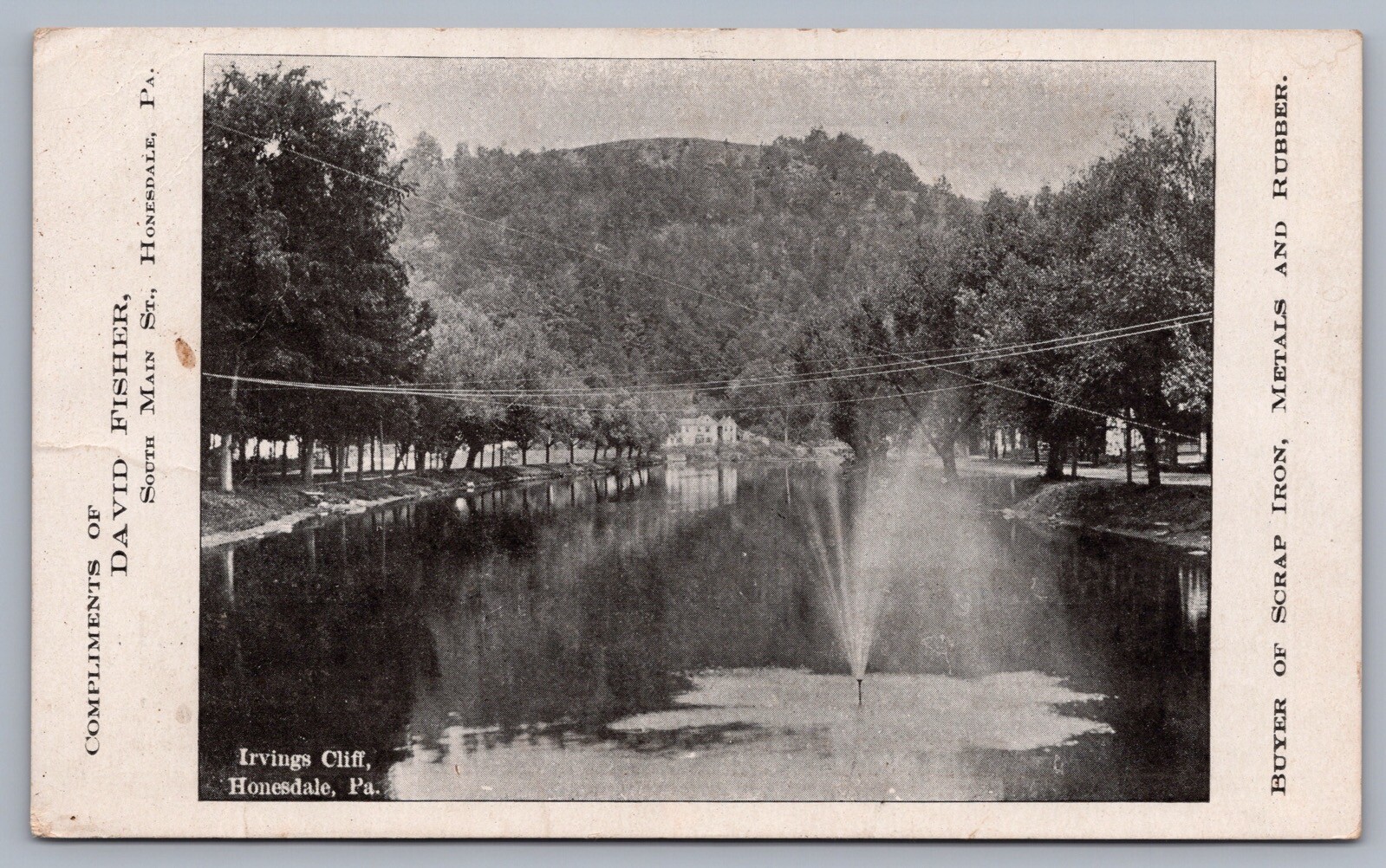 Irvings Cliff Honesdale PA David Fisher Scrap Buyer Advertising Postcard H6