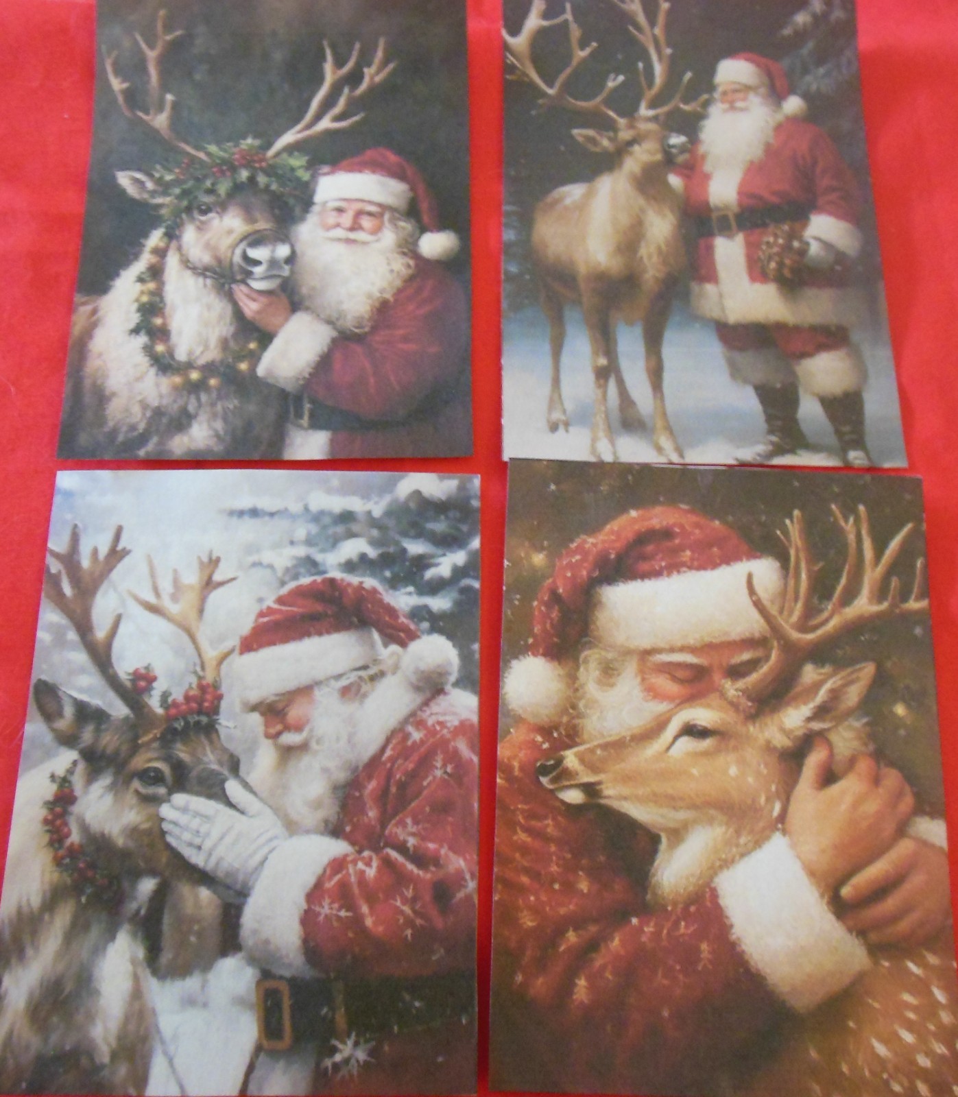 Set of 16 LARGE Santa & Reindeer–junk journal-cards-emphera-decopage- etc