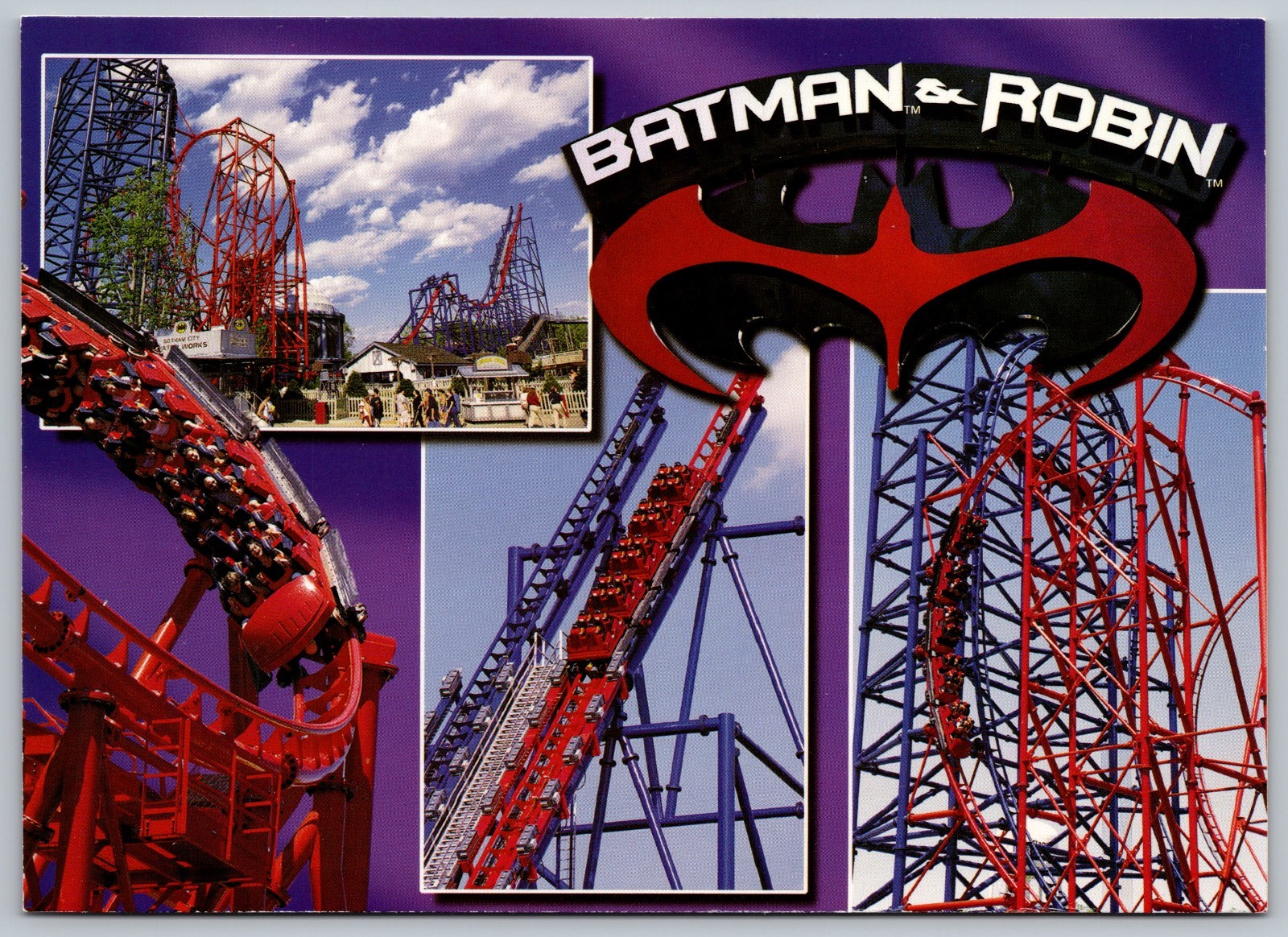Batman & Robin Chiller Roller Coaster ‘99~Six Flags Great Adventure 7×5 Postcard