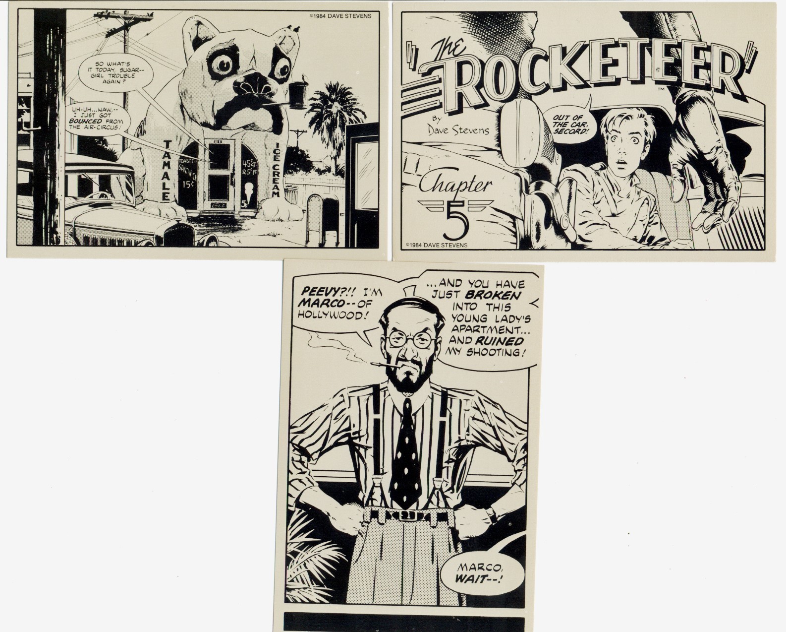 1984 The Rocketeer Set 2 – 6 Postcard lot [2 of each] by Dave Stevens [Pacific]