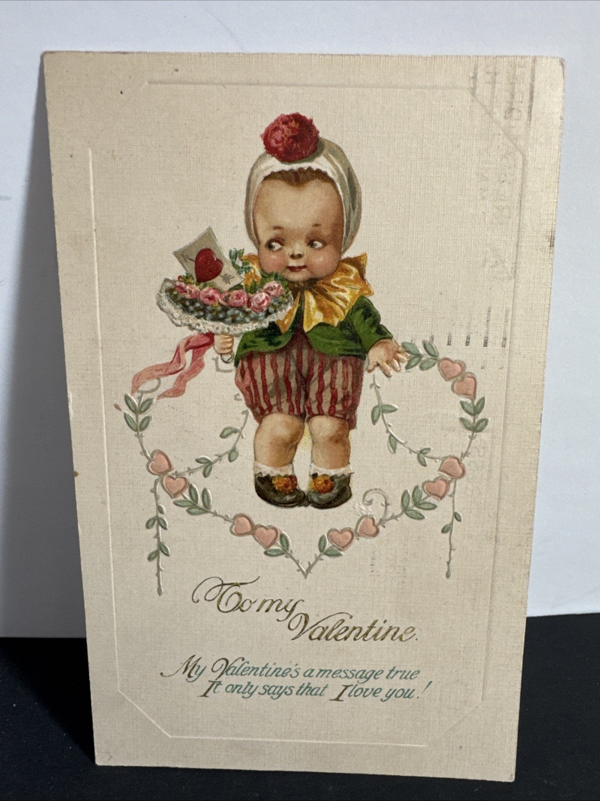 1923 Embossed Valentine’s Day Postcard, Reminiscent Of Kewpie Doll