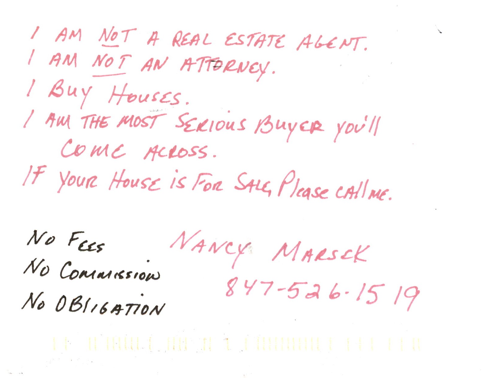 Nancy Marsek, Crystal Lake, 2001, Real Estate Buyer Postcard
