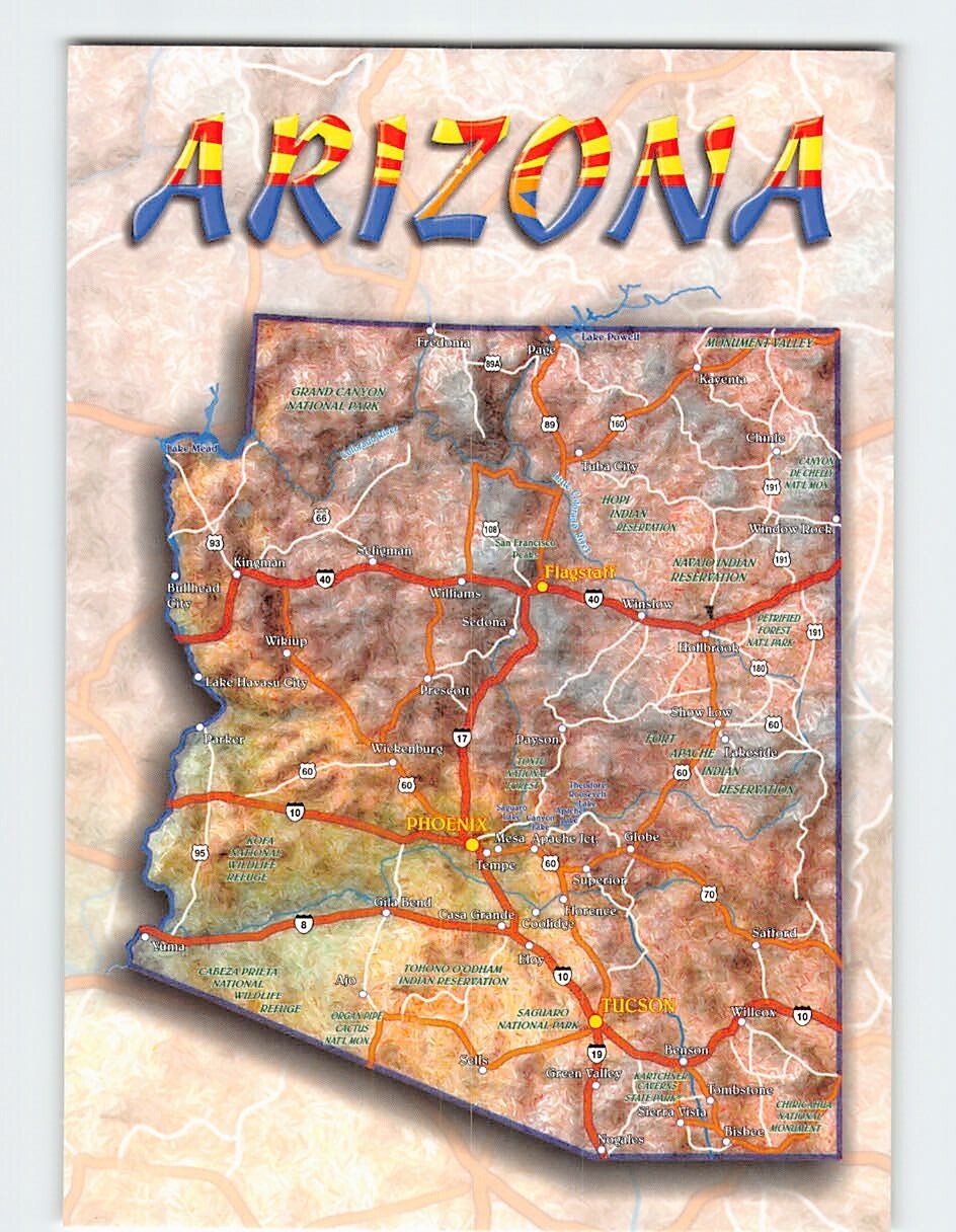 Postcard Arizona Maps & Facts USA