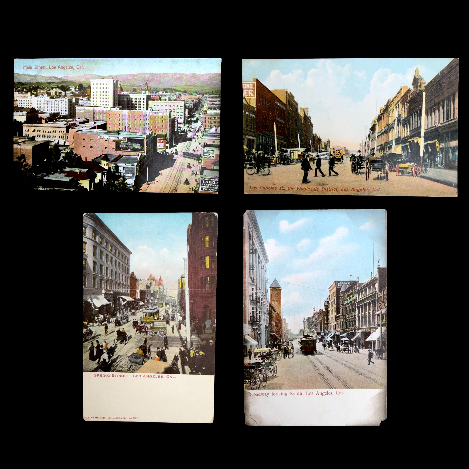 Antique Los Angeles Street View Postcard Lot Broadway Main Spring St CA c1900s