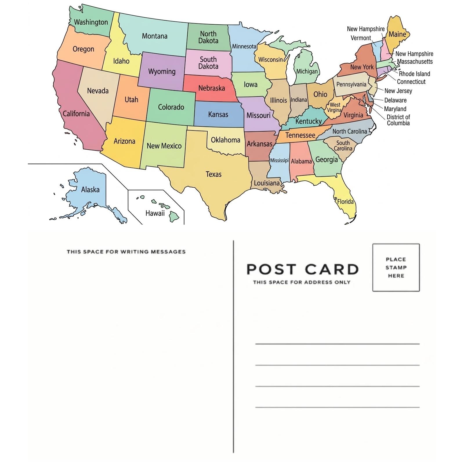 USA Map 4×6 Mailable Postcard Photo Print United States Of America Map FREE Ship