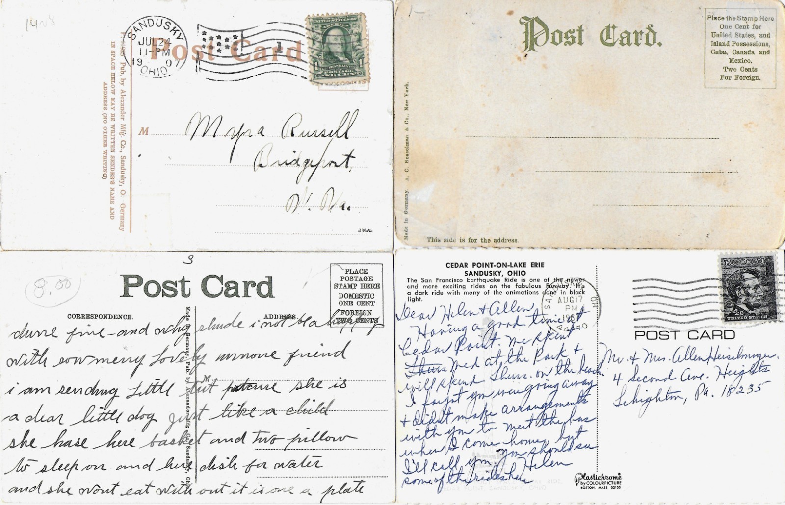 4 CEDAR POINT AMUSEMENT PARK Postcards – MIDWAY / OPERA HOUSE / EARTHQUAKE RIDE