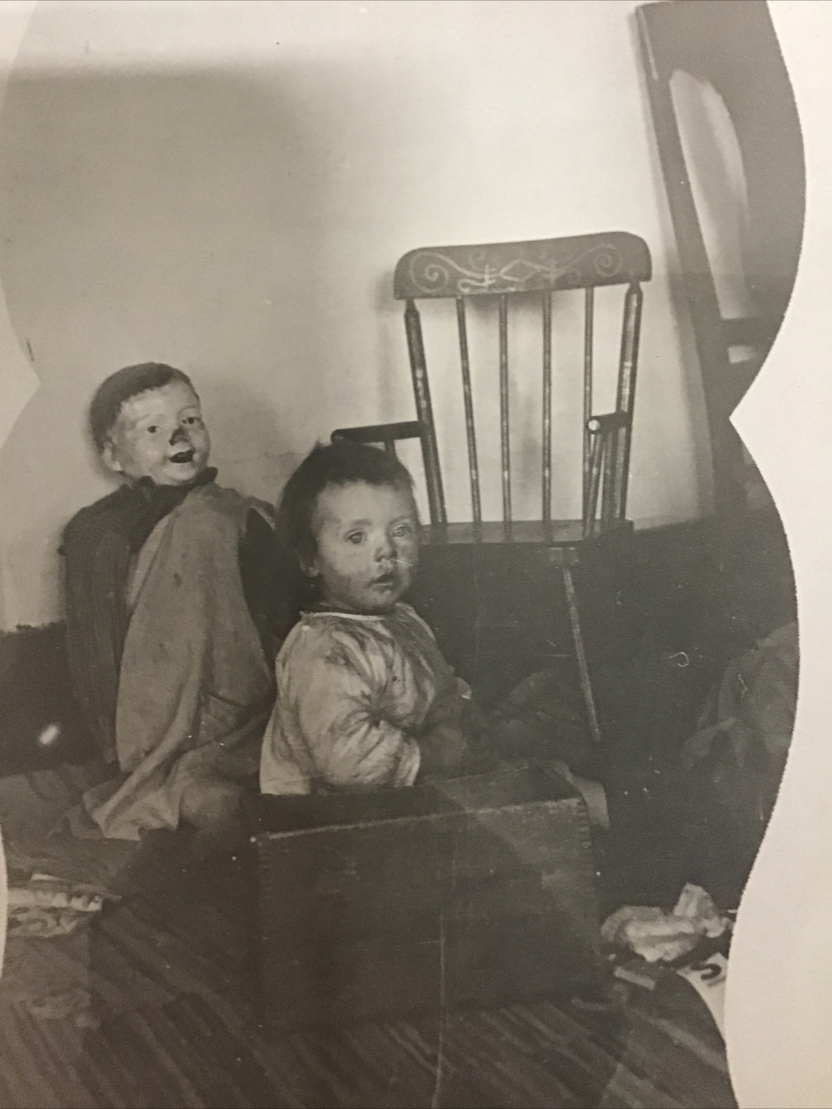 Real Photo RPPC Little Toddler With Creepy Life Size Doll STRANGE BIZARRE