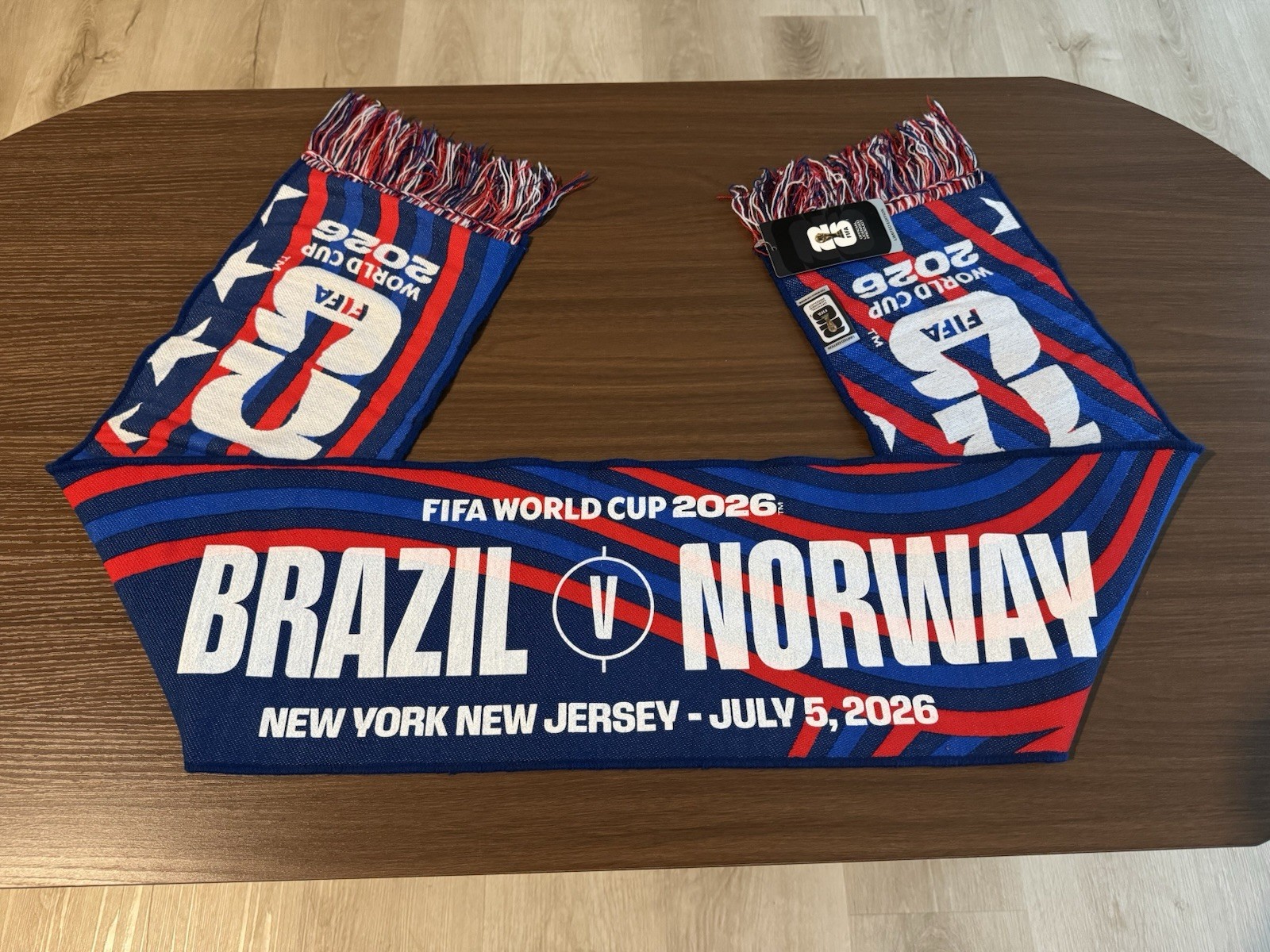 New 2026 FIFA World Cup Brazil vs Norway NJ Match Day Scarf Round of 16 07/05/26