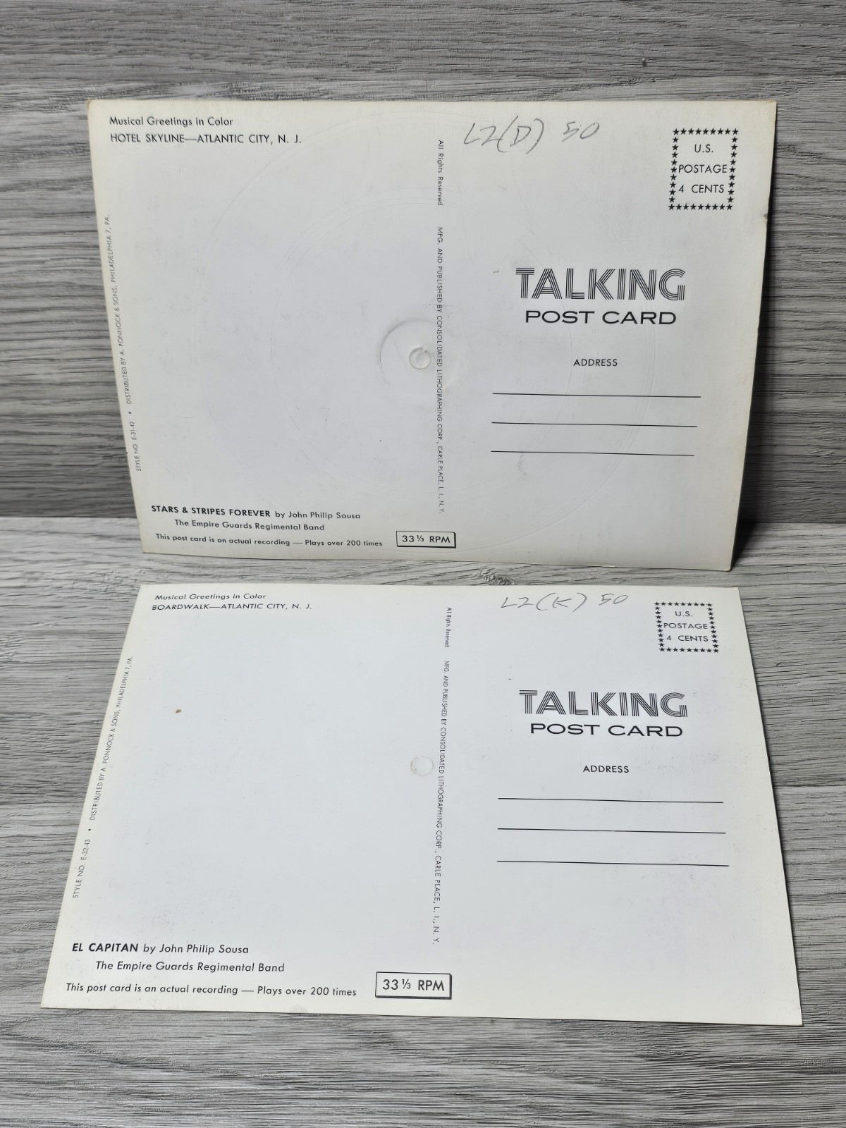 Lot of 2 1950s Atlantic City N.J. Talking Postcards 33 1/3 RPM Records
