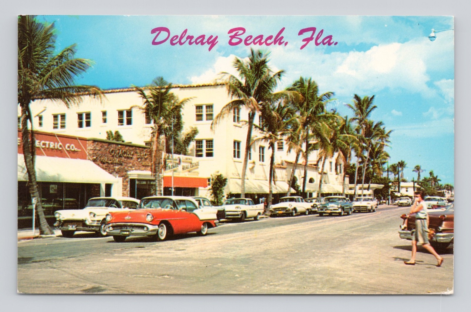 Postcard Delray Beach Florida FL 1950’s Cars ~ Unposted