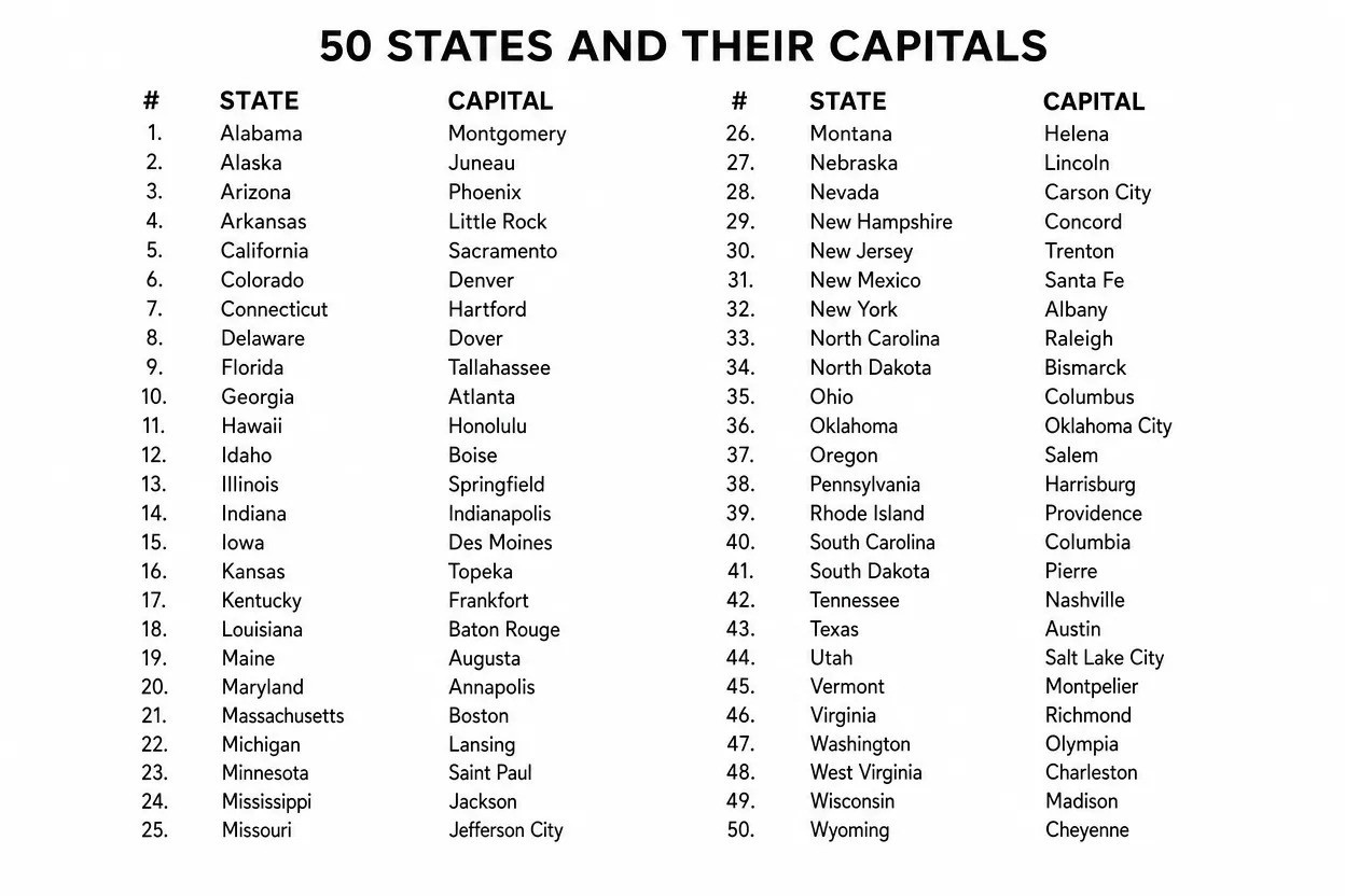 USA Map With Capitals List 4×6 Postcard Photo Print 50 United States of America