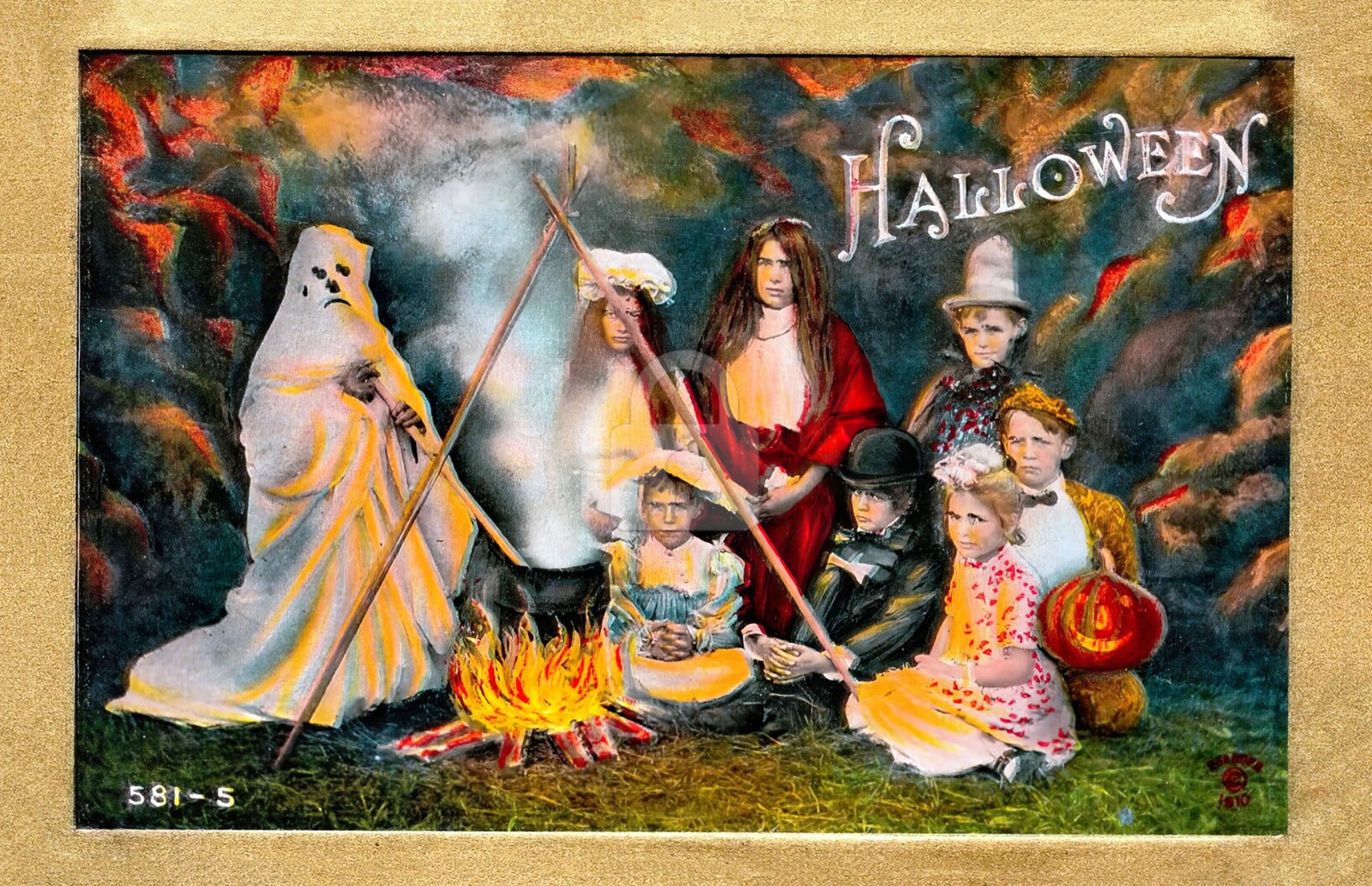 Halloween, Creepy Halloween Kids Vintage Reproduction Postcard