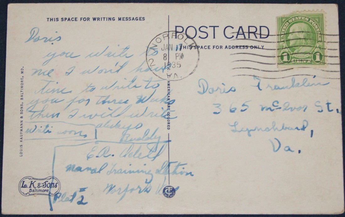 Barracks “G” Recruit Training Unit, Naval Training Station, Norfolk, VA Postcard
