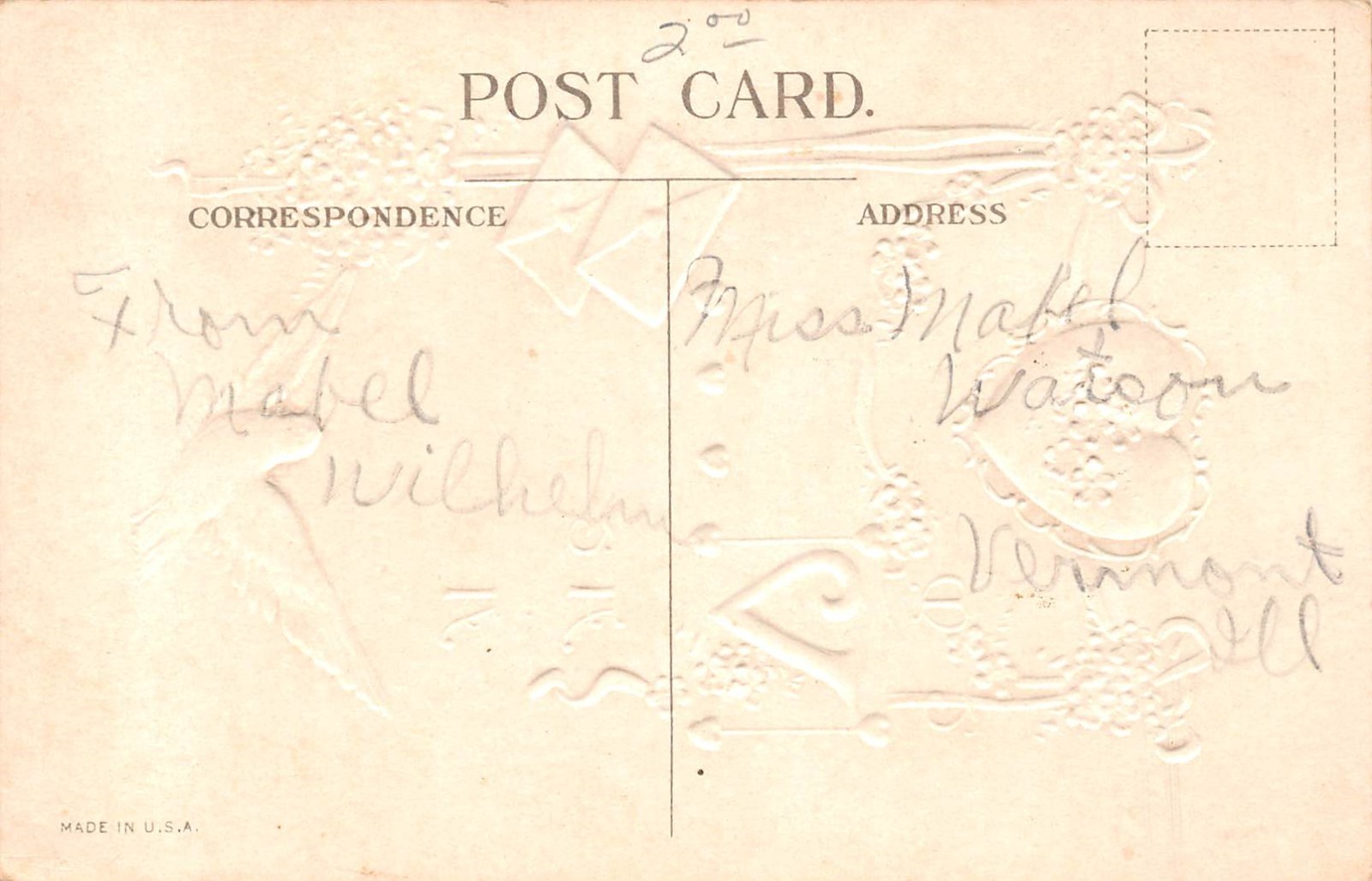 To My Valentines A Token Of Affection Dove Flowers c1910 Embossed Postcard