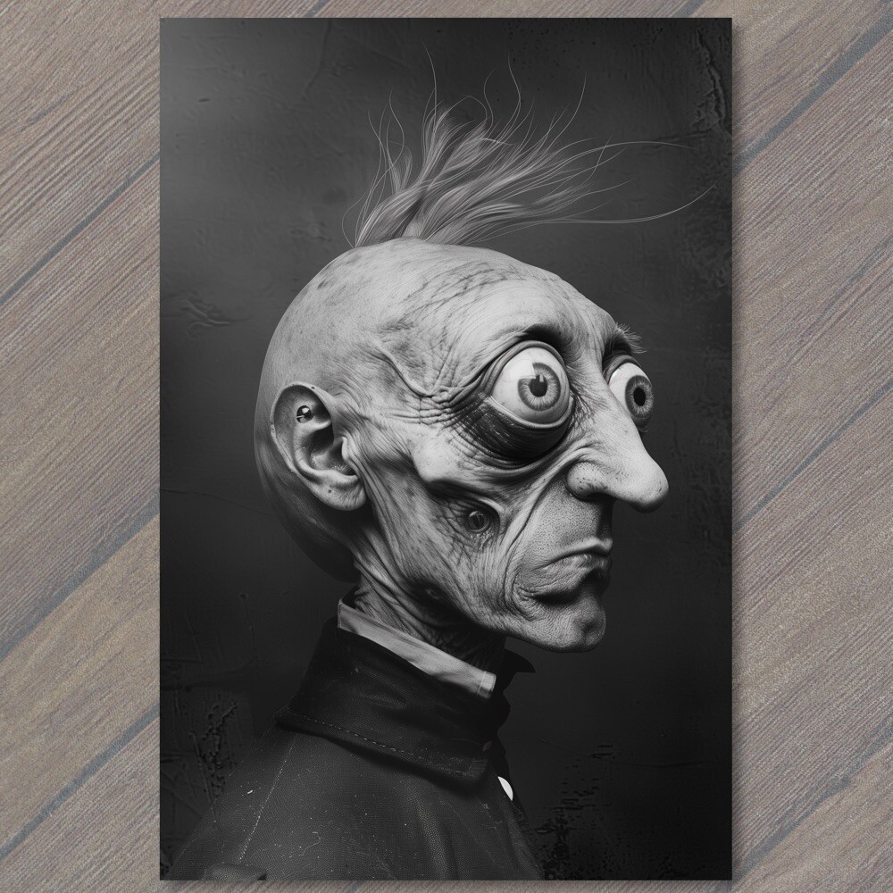 POSTCARD Oddity Man Big Eyes Creepy Weird Strange Portrait Freak Scary Unusual