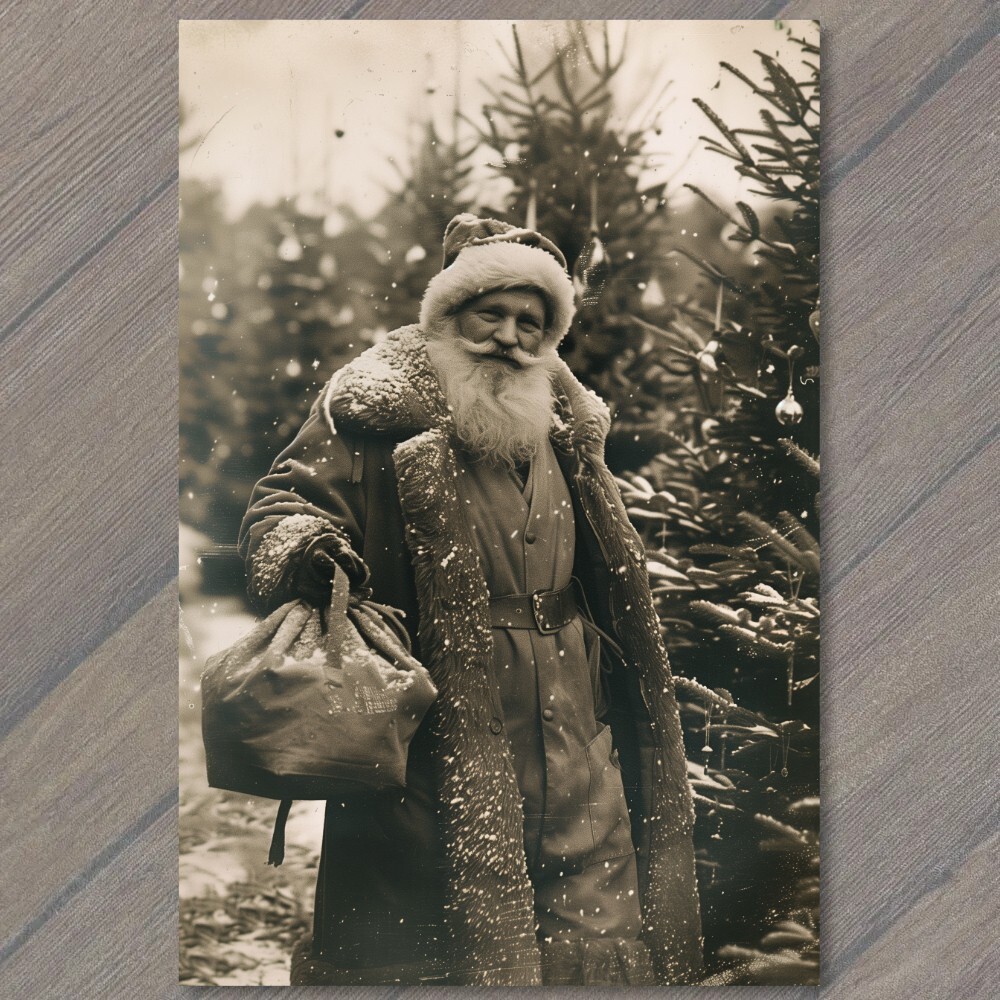 POSTCARD Vintage Vibe Santa Claus Poses Christmas Tree Nostalgic Charm XMAS