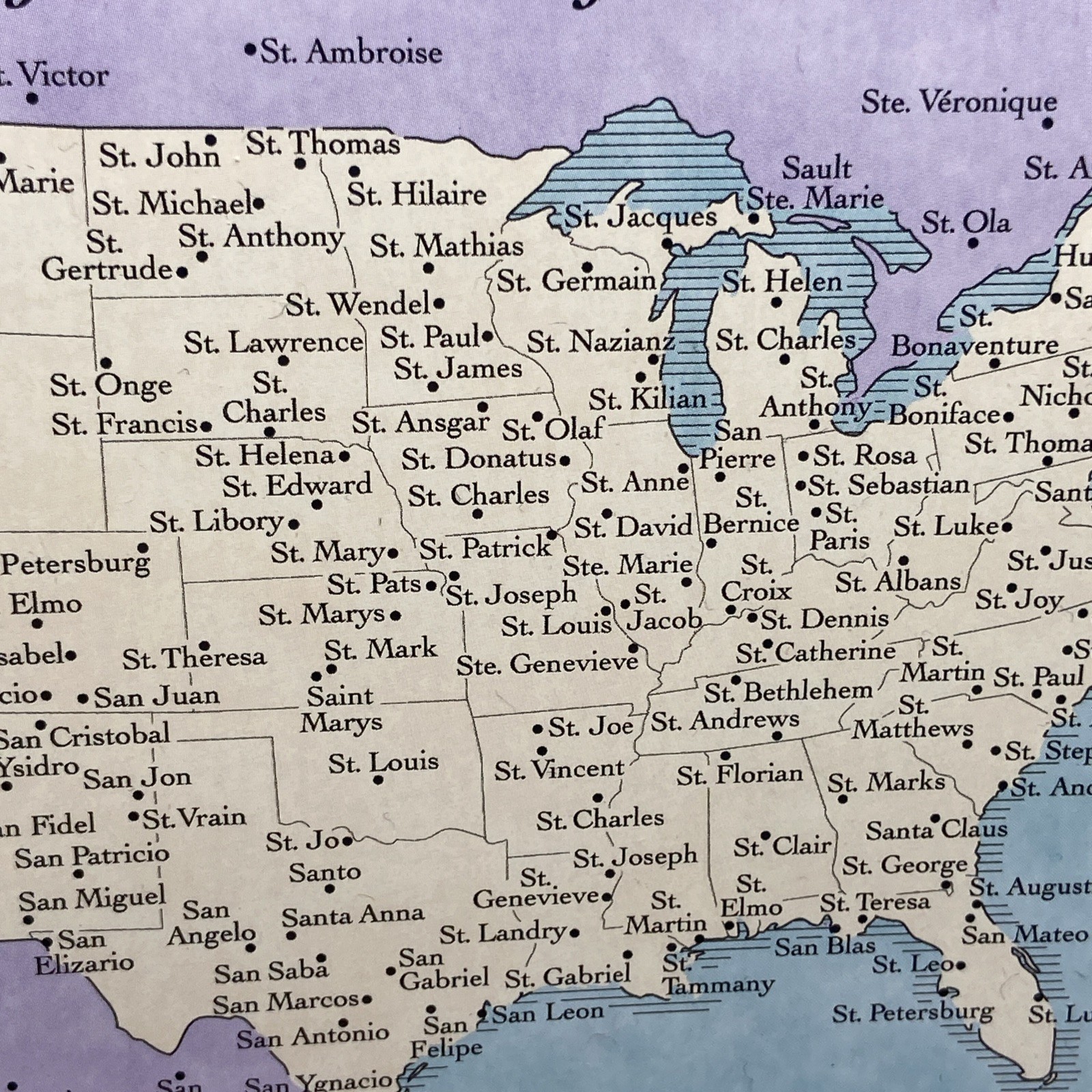 A Saintly Map of The USA- Towns That Actually Exist, Funny Vintage Postcard -new