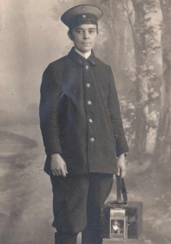 WWI German Women Railroad Worker Lantern Deutsche Reichsbahn Real Photo Postcard