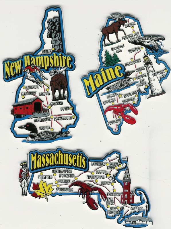 MASSACHUSETTS STATE MAP JUMBO MAGNET BOSTON, CAPE COD, SALEM, WORCESTER