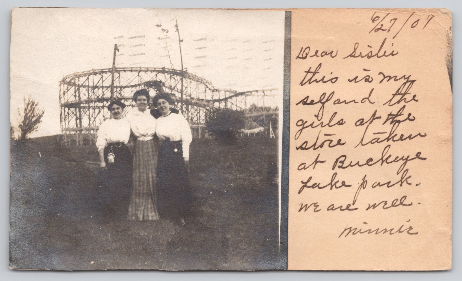 Matte Finish RPPC Buckeye Lake Park Figure Eight Rollercoaster c1907