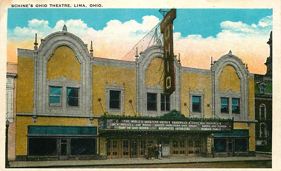 Postcard Schine’s Ohio Theatre, Lima, Ohio – Mighty Wurlitzer Unit Organ