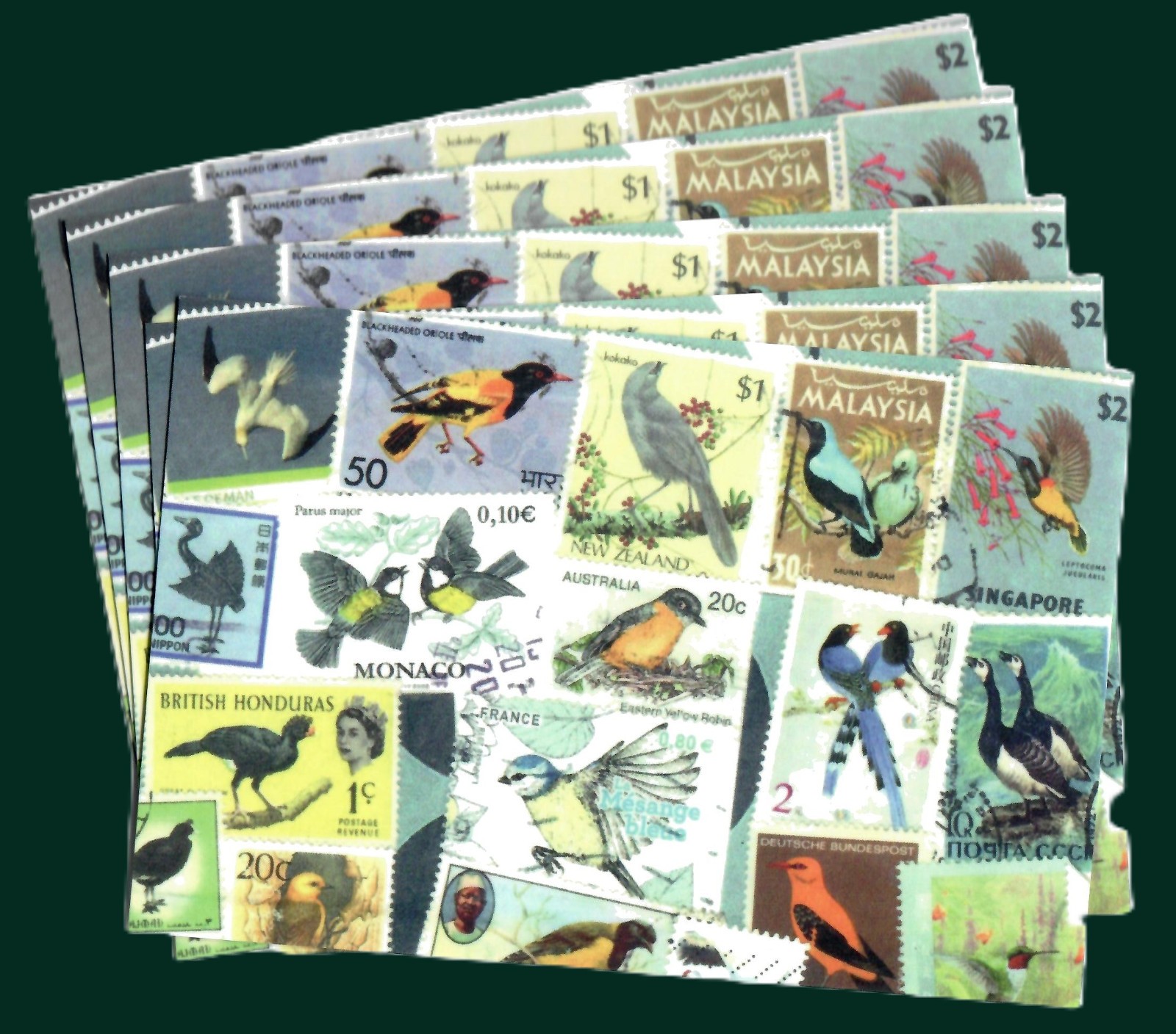 5 Original Postcards for Postcrossers World Wide Vintage Bird Stamps Collage