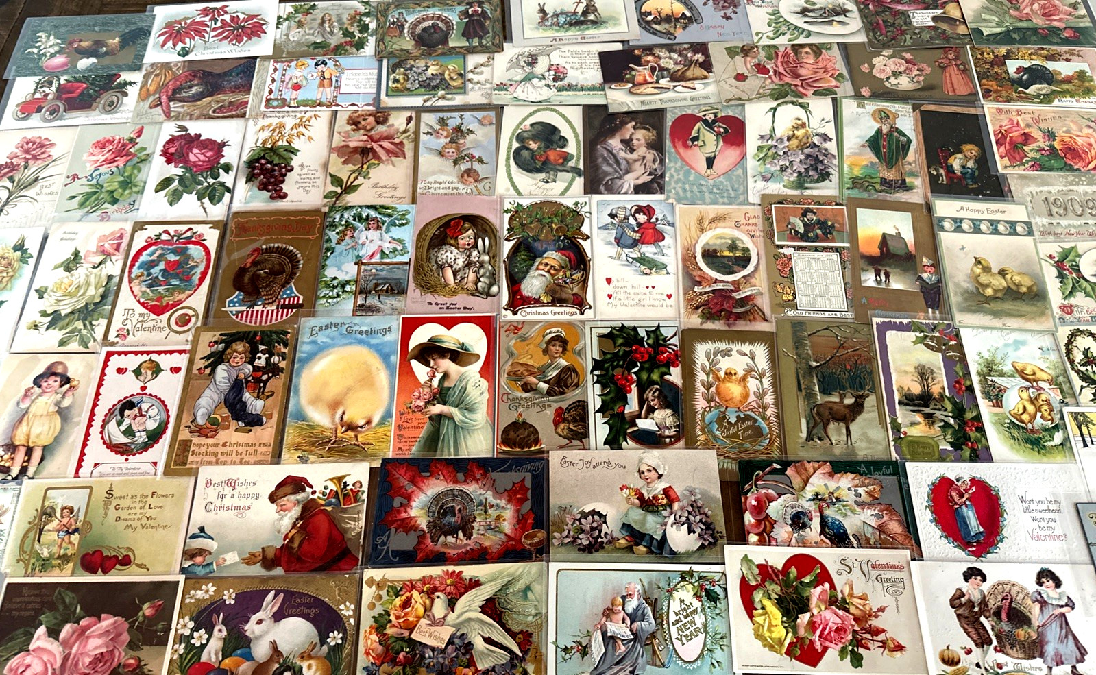 Huge~Lot of 100 Antique 1900’s Holidays Greetings Postcards~2 Santa’s~in sleeves