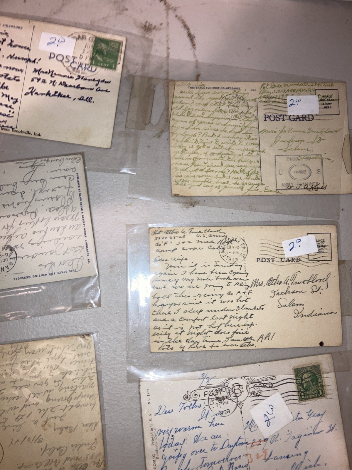 Antique Vintage Postcards LOT 1915-1946 WW2 Era Stamped Dated Sleeved DETAILS