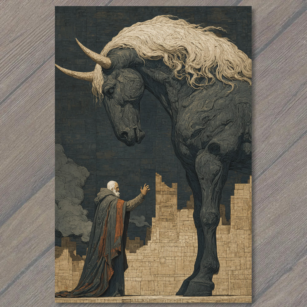 POSTCARD Giant Unicorn Golden Mane Elder Wizard Urban Fantasy Encounter Epic Mag