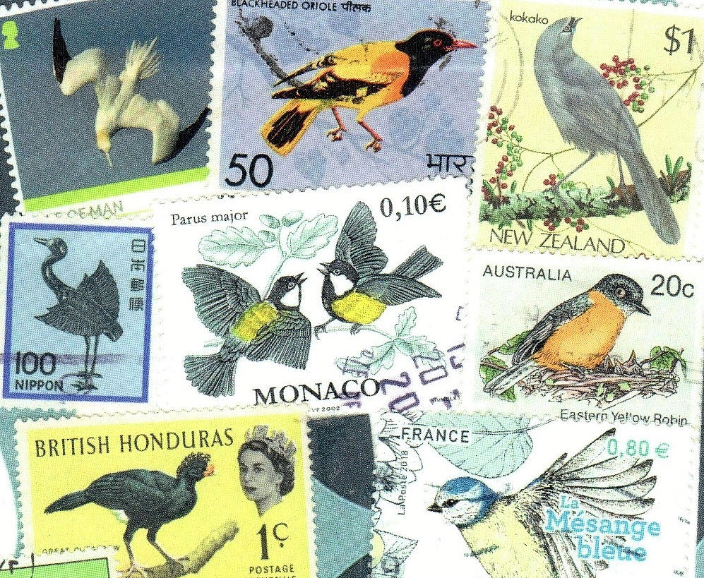 5 Original Postcards for Postcrossers World Wide Vintage Bird Stamps Collage