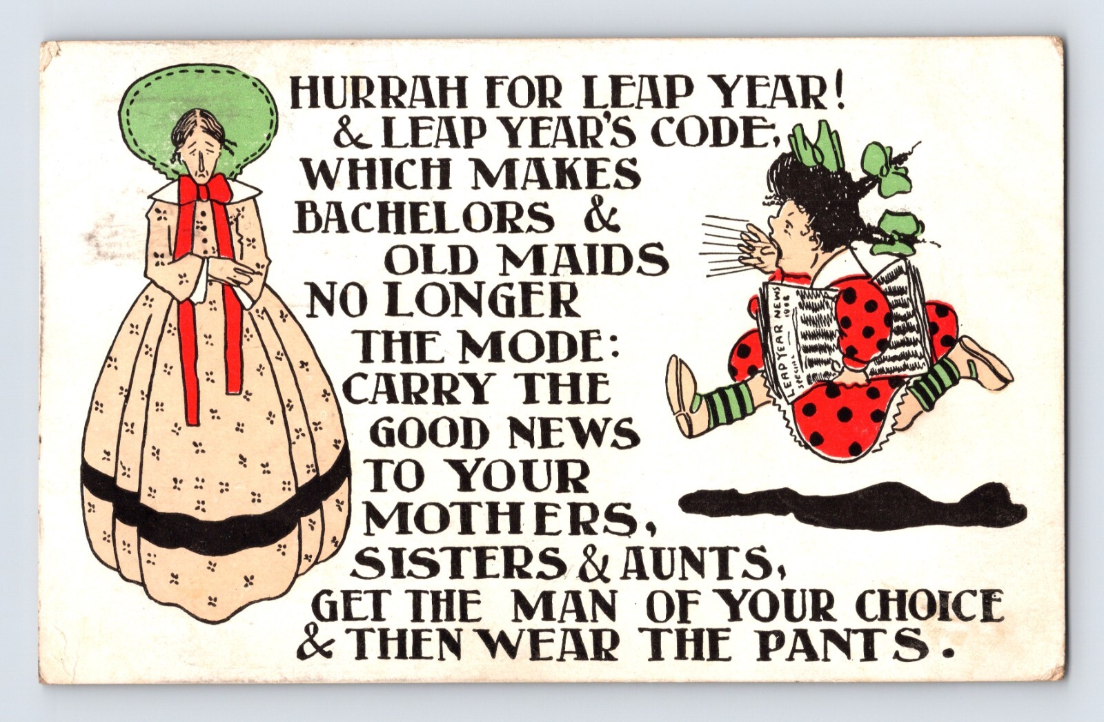 Postcard Valentine’s Day Leap Year Bachelor’s Day Old Maid Town Crier 1908
