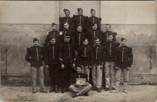 French Military Unit Group Portrait Postcard P Claret Paris Mai c1910 Sepia