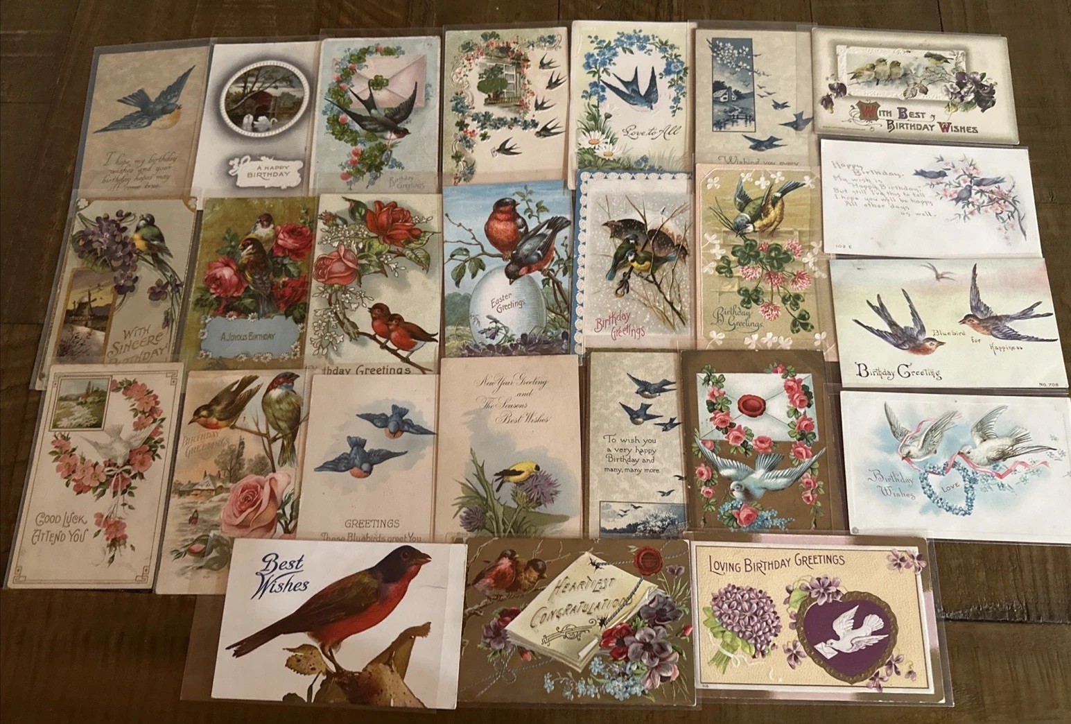 Lot of 25 Vintage Greetings Antique~Postcards with Bird~BIRDS~ in sleeves-r868