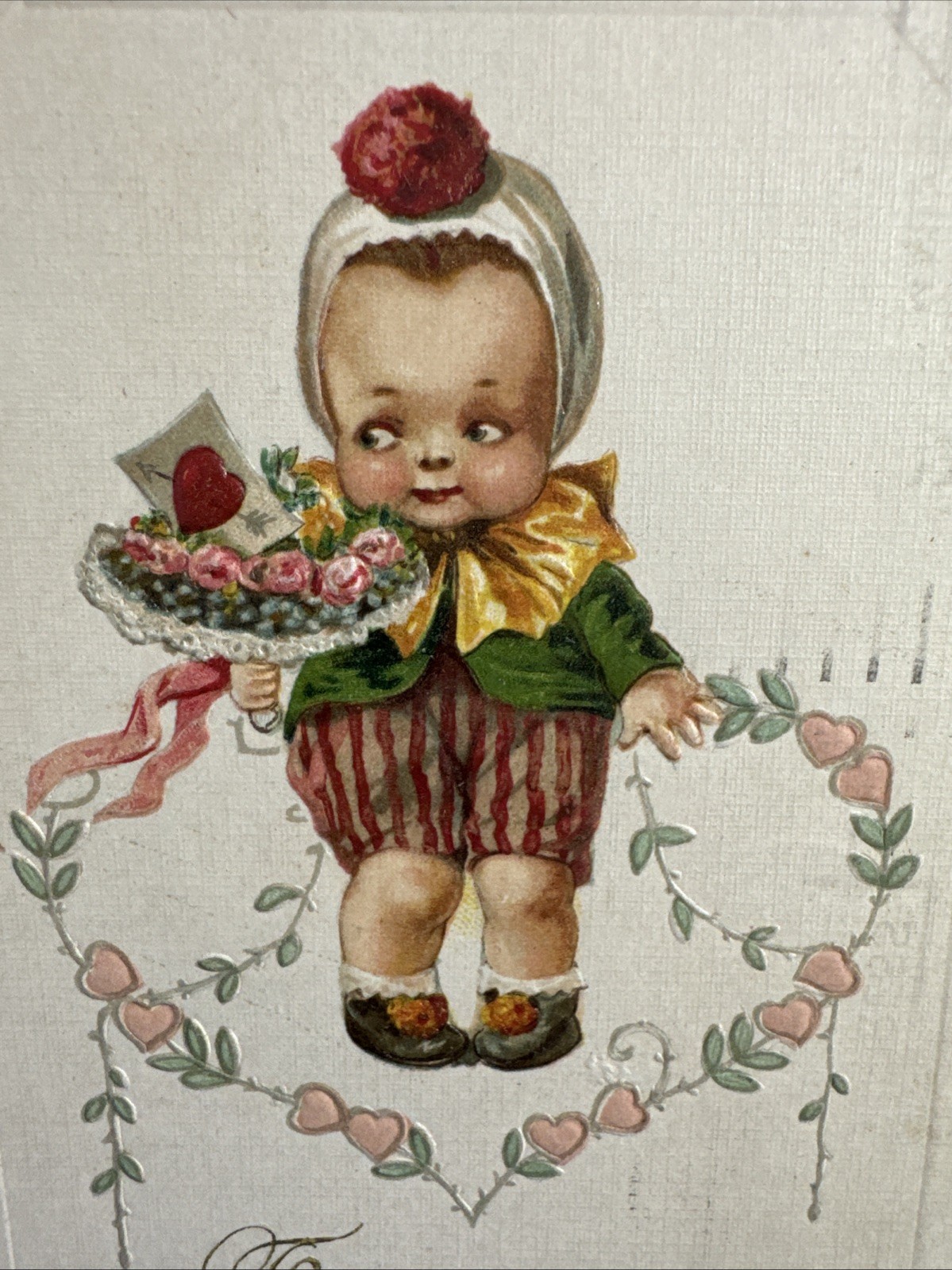 1923 Embossed Valentine’s Day Postcard, Reminiscent Of Kewpie Doll