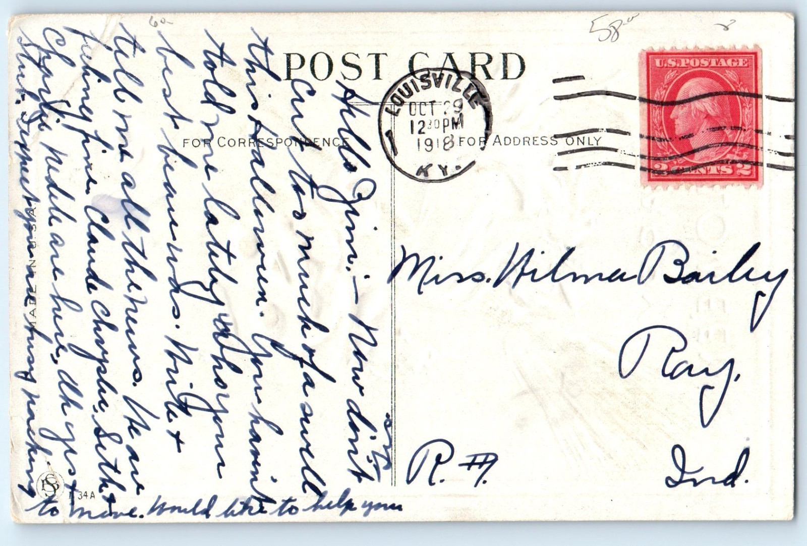 1918 Halloween Creepy Jack O Lantern Broomstick Embossed Louisville KY Postcard